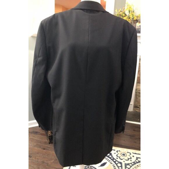 TOM JAMES BESPOKE BLACK TUXEDO ONE BUTTON 100%WOOL MADE IN U.S.A. APPROX.45LONG - Picture 4 of 12